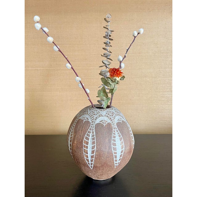 Wonderful handmade earthen ceramic vase, artist unknown. Circa 1970's.