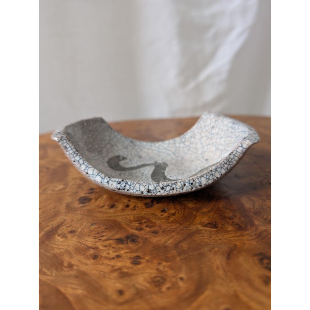Contemporary Vintage Japandi Monochrome Raku Ceramic Trinket Dish, 1980s For Sale - Image 3 of 11