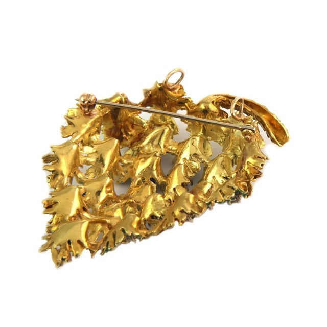 Late 20th Century Diamond Multicolor Enamel 18k Yellow Gold Large Leaf Pin Pendant For Sale - Image 5 of 7