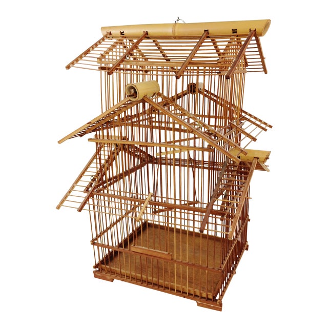 Vintage Bamboo Wood 3 Tier Pagoda Style Bird Cage Chairish