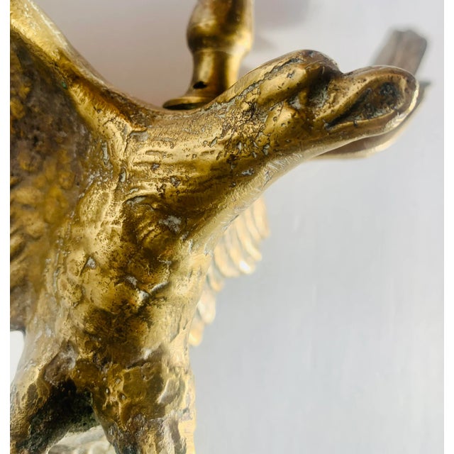 American Rare Vintage Solid Cast Brass Eagle Fireplace Flue/Damper Pull With 2 Hooks For Sale - Image 3 of 12