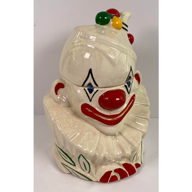 Vintage Hand-Painted Ceramic Clown Cookie Jar With Ruffled Collar, Whimsical Folk Art Storage Canister For Sale In Miami - Image 6 of 9