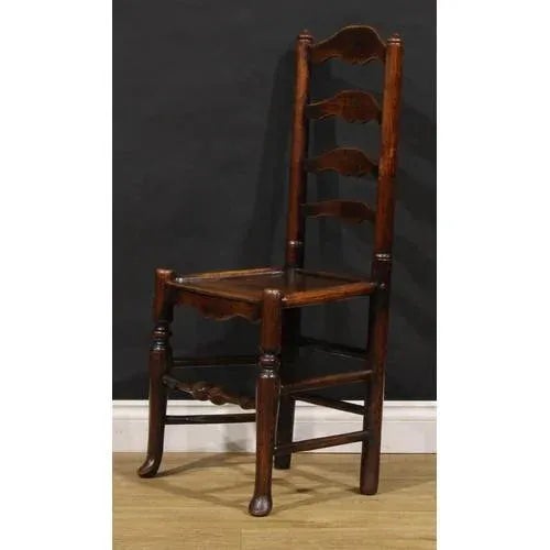 Set of Four Early 19th Century Lancashire English Ash Ladderback Dining Chairs For Sale - Image 4 of 5