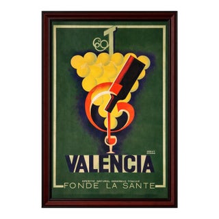 Vintage “Cognac Jacquet” Advertising Poster — French Art Deco Style Framed Wall Art (Peacock Motif) For Sale