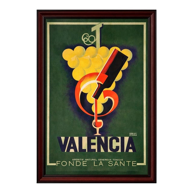 Vintage “Cognac Jacquet” Advertising Poster — French Art Deco Style Framed Wall Art (Peacock Motif) For Sale