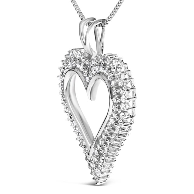 Contemporary .925 Sterling Silver 1.00 Cttw Lab-Grown Diamond Open Heart Pendant Necklace (F-G Color, VS1-VS2 Clarity) - 18" Inches For Sale - Image 3 of 6