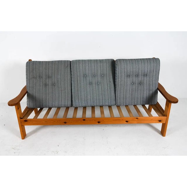 Blue 1970s Mid Century Modern Scandinavian Pine Sofa W Tufted Cushions For Sale - Image 8 of 8