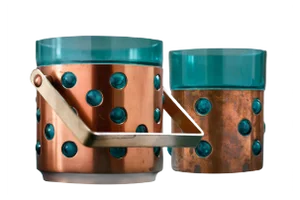 Set of Drinking Glasses and Ice Bucket Made of Green Glass and Copper by Nanny Stil for Raak, 1960s