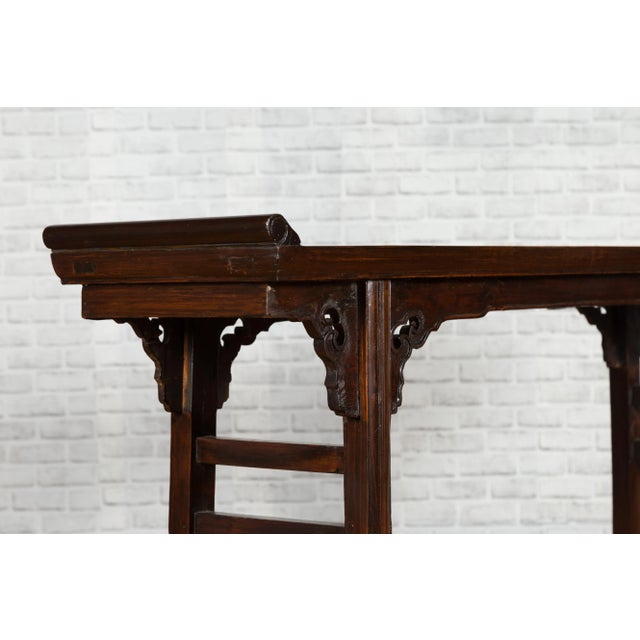 Mid 19th Century Chinese Qing Dynasty Altar Console Table with Carved Spandrels For Sale - Image 12 of 13