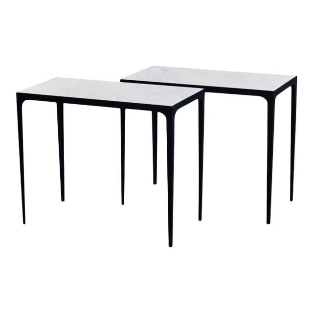 Esquisse' Iron and Honed Marble Side Tables by Design Frères - A Pair For Sale