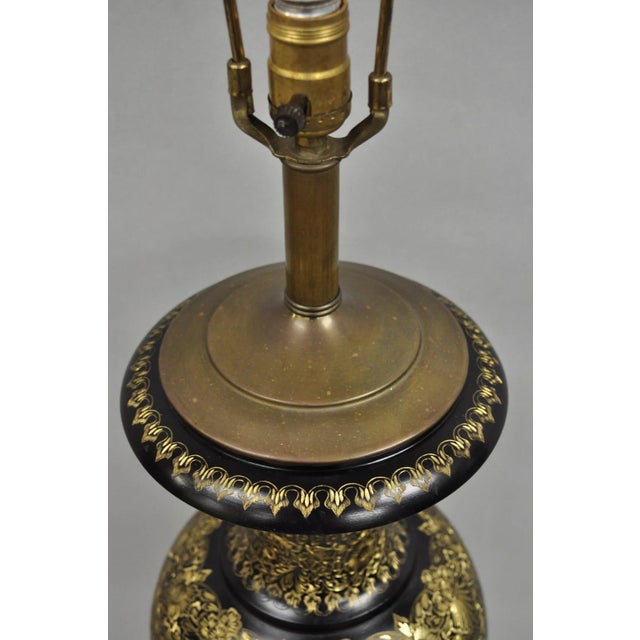 Early 20th Century Vintage Anglo Indian Ornate Floral Etched Brass Tall Table Lamp For Sale In Philadelphia - Image 6 of 12