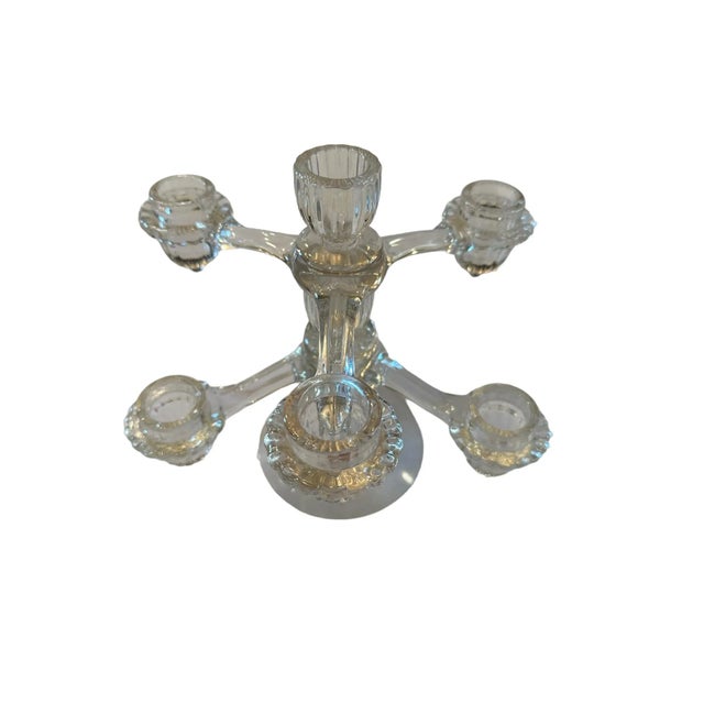 Vintage Pair of Vintage Cambridge Arm Stackable Glass Candlesticks For Sale - Image 9 of 12