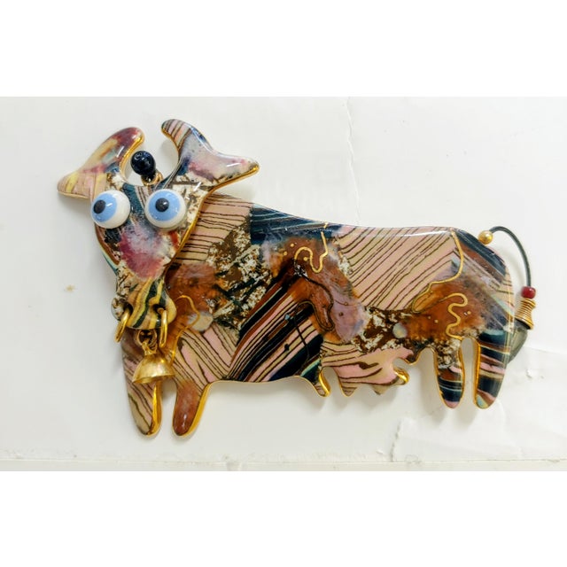 Postmodern Late 20th Century Signed Jewelry 10 Artisan Cynthia Chuang Porcelain Nodding Cow Brooch For Sale - Image 3 of 4