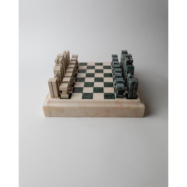 Vintage Marble Chess Set in Green and Beige Stone Chess, 1970s, Set of 33 For Sale - Image 9 of 17