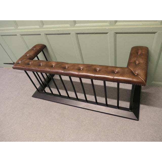 Brown Wrought Iron and Leather Club Fender For Sale - Image 8 of 9