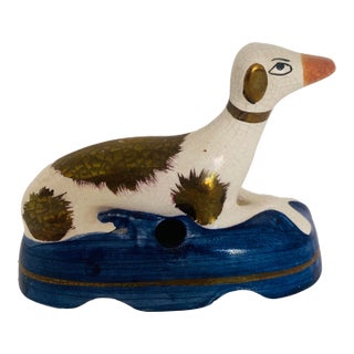 Vintage Staffordshire Blue Pillow Whippet Inkwell For Sale
