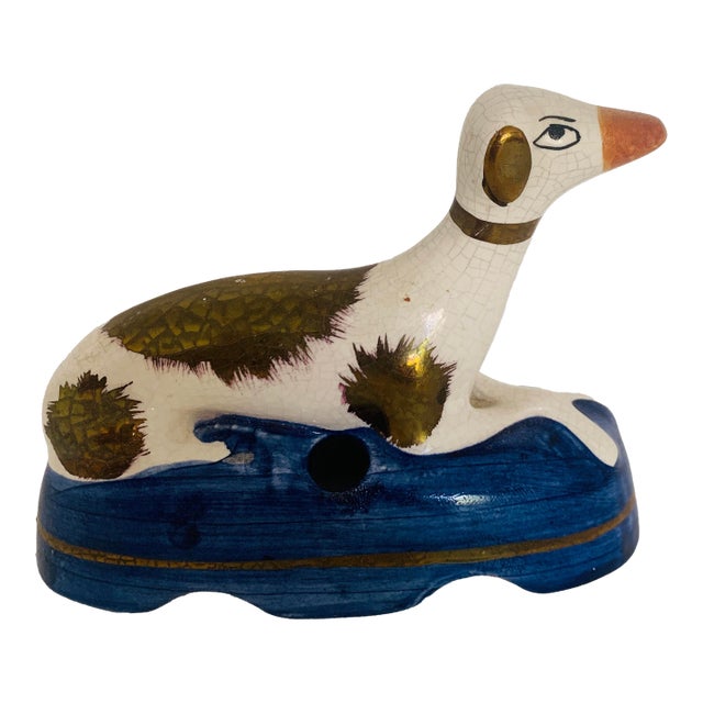 Vintage Staffordshire Blue Pillow Whippet Inkwell For Sale