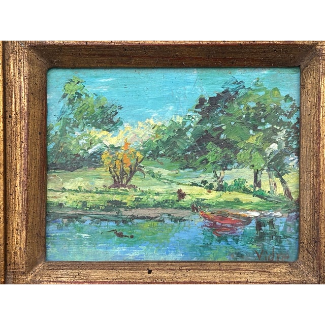 Early 20th C. Petite Original Oil on Board - Landscape. - Artisan-Carved Gilt Frame For Sale - Image 4 of 5