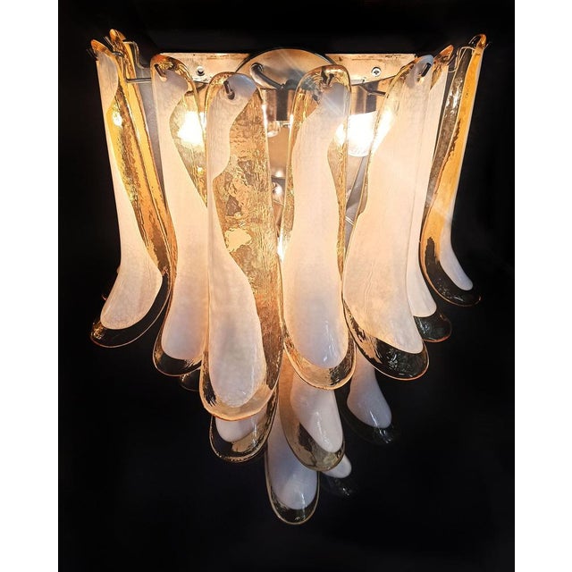 Vintage Italian Murano Wall Lights with 16 Caramel and Lattimo Glass Petals, 1979, Set of 2 For Sale - Image 9 of 16