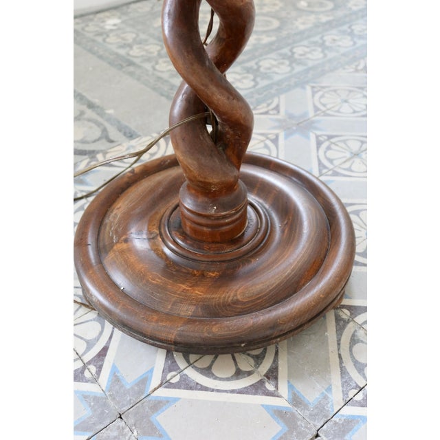 Vintage Twisted Wooden Lamp Base with Shelf, 1970s For Sale - Image 4 of 11