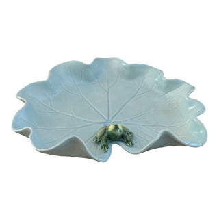 Vintage Signed Sky Blue Ceramic La Shack Lily Pad With Frog For Sale