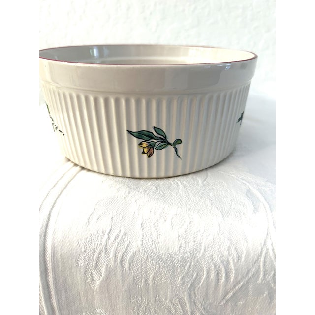 Shabby Chic Vintage Gien France Porcelaine a Feu Vestal Strasbourg Soufflé Bowl For Sale - Image 3 of 5