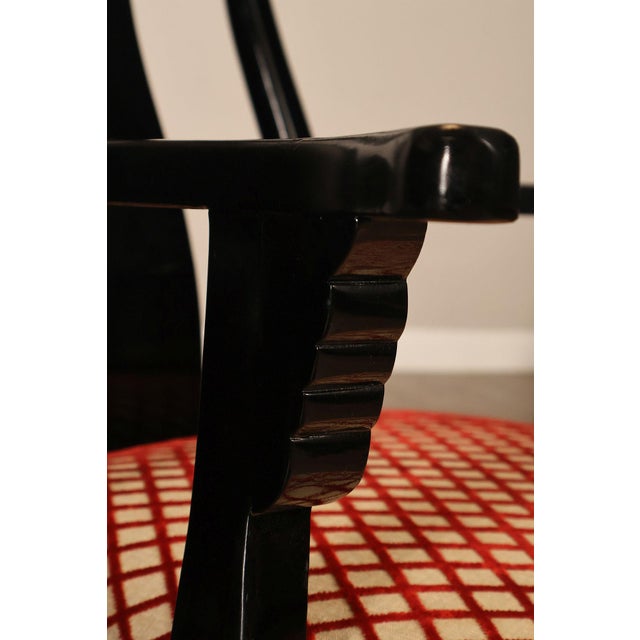 12 Custom Black Lacquered Asian Inspired Dining Chairs For Sale - Image 11 of 18