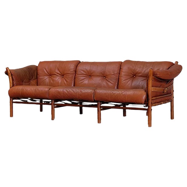 Model Indra 3-Seater Leather Sofa by Arne Norell for Arne Norell AB, 1970s For Sale