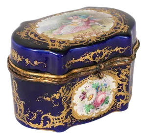 Antique French Cobalt Blue Porcelain Jewellery Casket from Sevres, 19th Century