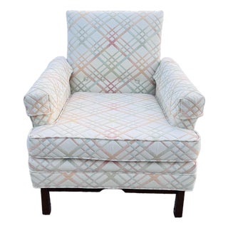 Vintage 1960s Fabric Lounge Chair With Solid Walnut Wood Base For Sale