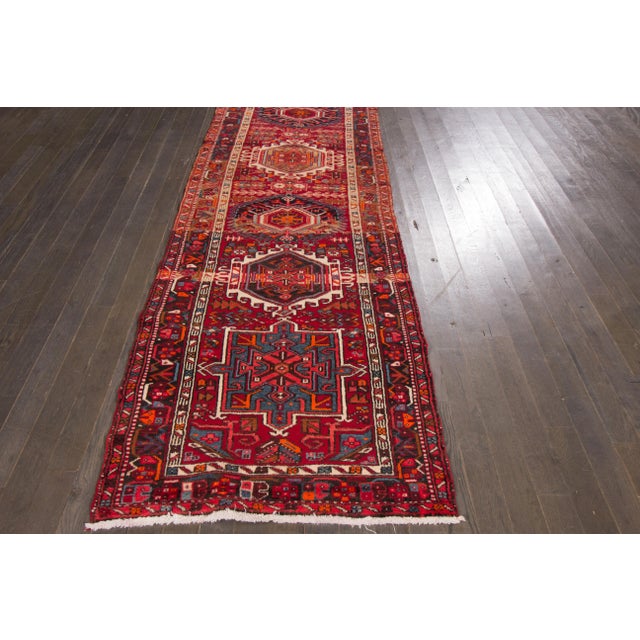 Red Early 20th Century Vintage Persian Heriz Rug, 3'2" X 12'10" For Sale - Image 8 of 9