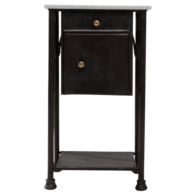 1910s French Industrial Metal Bedside Table With Marble Top For Sale - Image 15 of 18