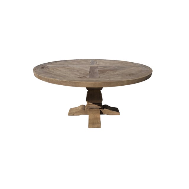 Rh Salvaged Wood Trestle Round Dining Table For Sale - Image 11 of 18