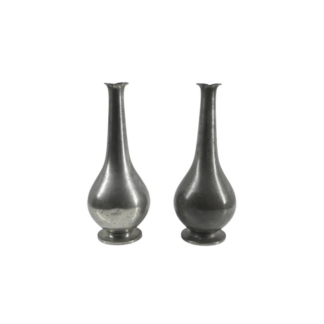 Silver Vintage Art Deco Pewter Vases by Just Andersen, Denmark, 1930s, Set of 2 For Sale - Image 8 of 8