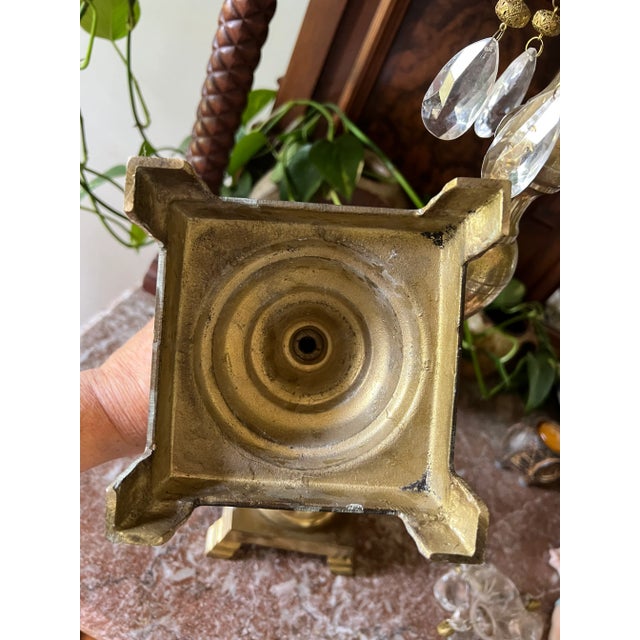 18” tall, these vintage brass candlesticks have acrylic bobeches with acrylic crystals and absolutely appear more fragile...