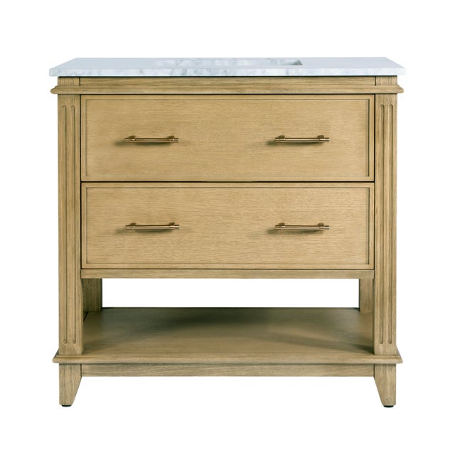 Lois 36 in. W Wood & Marble Single Sink Bathroom Vanity, Light Oak Wire Brushed For Sale In Chicago - Image 6 of 11