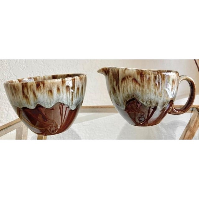 Circa 1960 Canonsburg Pottery Ironstone Drip Glaze Creamer & Wide Mouth Open Sugar Bowl Set – A Pair For Sale - Image 14 of 15