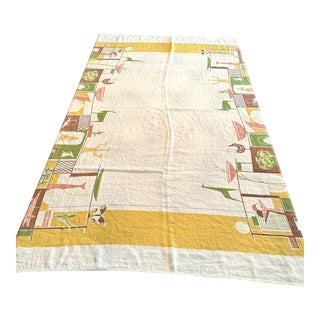 Mid Century Modern Tablecloth 67”X48”California Hand Prints Linens Large Rectangle For Sale