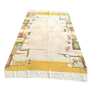 Mid Century Modern Tablecloth 67”X48”California Hand Prints Linens Large Rectangle