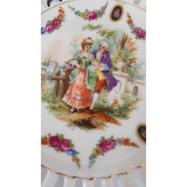Pair of Vintage German Reticulated Porcelain Courting Couple Cabinet Plates For Sale - Image 11 of 16