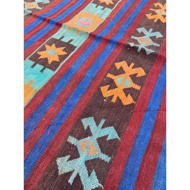 Brown Vintage Geometric Pattern Kilim Rug For Sale - Image 8 of 9