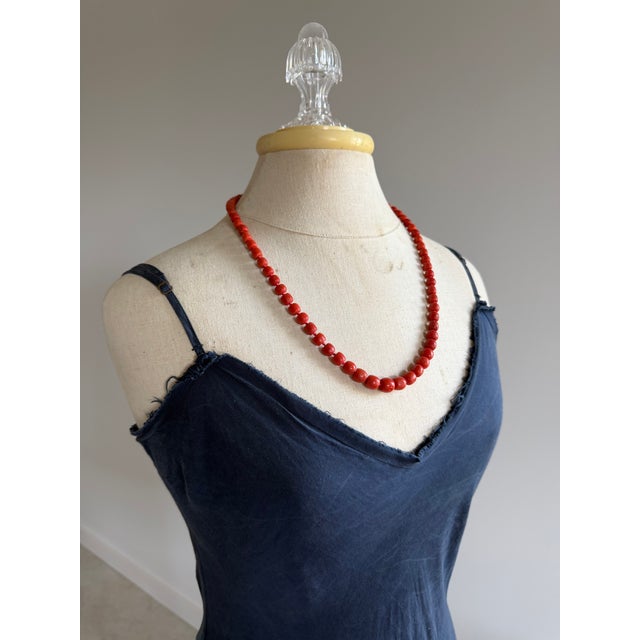 Mid-Century Modern Genuine Red Coral Necklaces, Hand-Knotted Strands in Natural Coloration, a Pair For Sale - Image 3 of 15