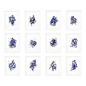 Set of 12 - Wood Shadow Box Framed Originals by Diane Grant 'Black & White Abstractions Series' #2 - 50.8' by 43.1' Gallery Wall Art Installation