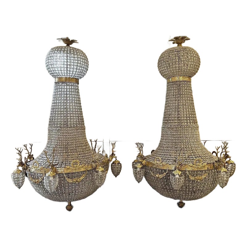 French Style X-large Dear Stag Chandeliers - A Pair