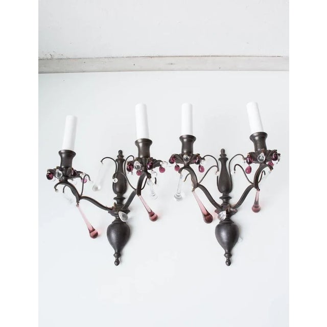 Metal Antique French Wall Lights, Set of 2 For Sale - Image 7 of 8