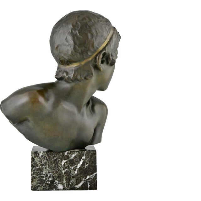 Metal Constant Roux, Bust of Young Achilles, 1920, Bronze on Marble Base For Sale - Image 7 of 11