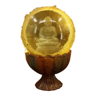Late 19th Century Buddhist Relic Sphere With Buddha, 1562g, Yellow Crystal Ball For Sale