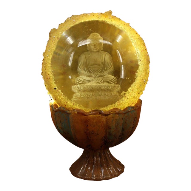 Late 19th Century Buddhist Relic Sphere With Buddha, 1562g, Yellow Crystal Ball For Sale