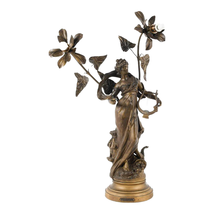 【真鍮製】Art Nouveau 女性像ランプ Art'd Fransサイン入 french-art-nouveau-figural-