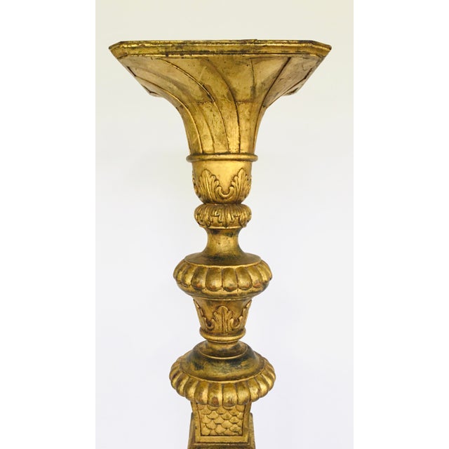 Large Scale Italian Vintage Gold Finished Carved Wood Pedestals - a Pair For Sale In Atlanta - Image 6 of 7